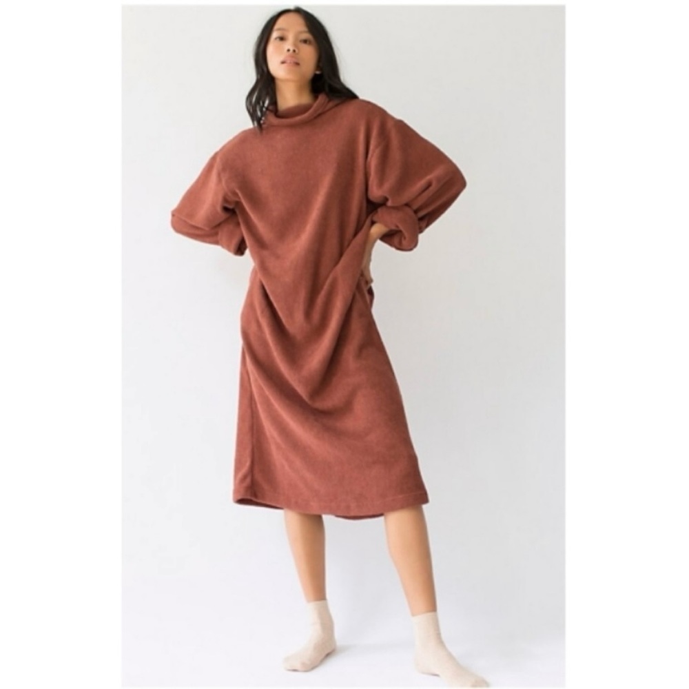 FREE PEOPLE Beach Blanca Maxi Sweater Dress Chenille Mock Neck Rust Brown M